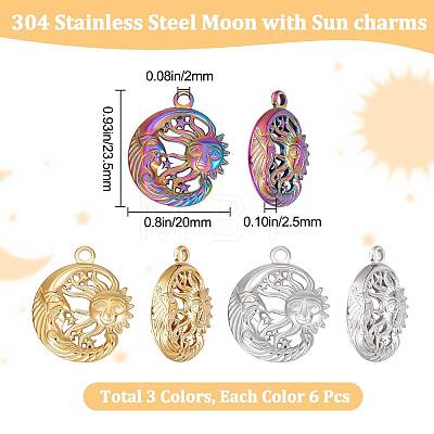 18Pcs 3 Colors 304 Stainless Steel Pendants STAS-BBC0001-84-1