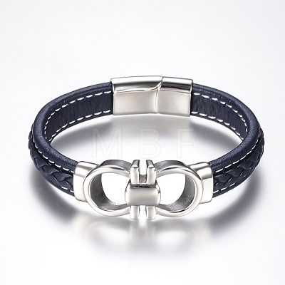 Men's Braided Leather Cord Bracelets BJEW-H559-15F-1