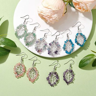 Natural & Synthetic Mixed Gemstone Chips Dangle Earrings EJEW-JE05695-02-1
