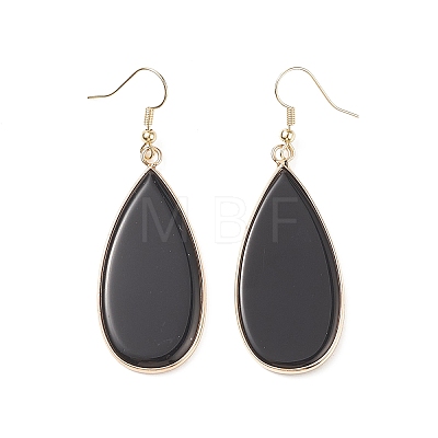 Natural Obsidian Teardrop Dangle Earrings EJEW-G331-01G-03-1