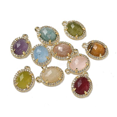 Natural Mixed Gemstone Faceted Oval Pendants G-I375-02G-1