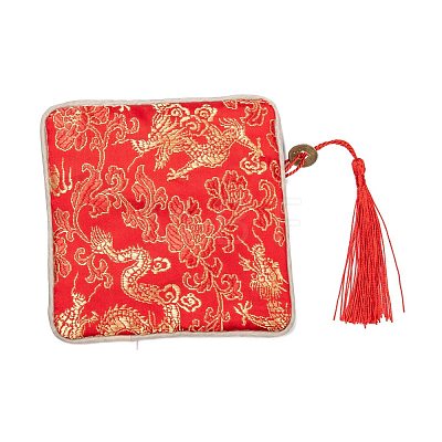 Chinese Brocade Tassel Zipper Jewelry Bag Gift Pouch ABAG-F005-13-1