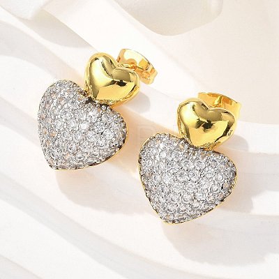 Brass Micro Pave Clear Cubic Zirconia Stud Earrings EJEW-F359-03G-01-1