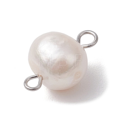 Natural Cultured Freshwater Pearl Connector Charms PALLOY-JF03090-01-1