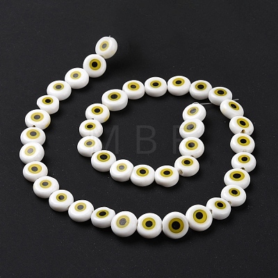 Handmade Evil Eye Lampwork Flat Round Bead Strands LAMP-L058-8mm-19-1