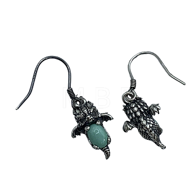 Dragon Synthetic Turquoise Dangle Earrings EJEW-C178-04-1