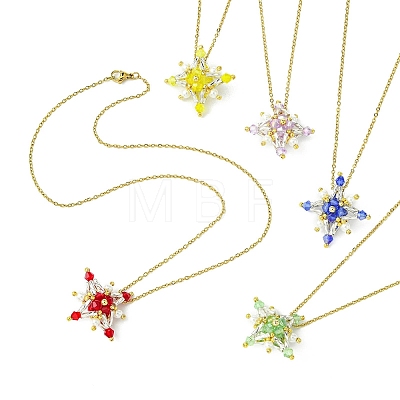 Glass Seed Beads Beaded Star Pendant Necklaces NJEW-MZ00088-1