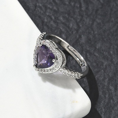 Brass & Purple Heart Cubic Zirconia Finger Rings for Women CU-CBA7E55-14P-1