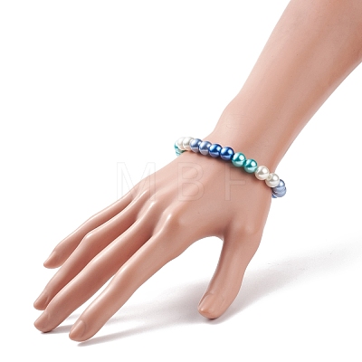 Glass Pearl Round Beaded Stretch Bracelet for Women BJEW-JB08532-1