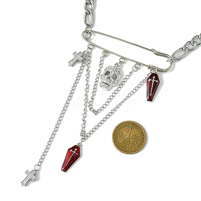 Halloween Coffin & Cross Alloy Pendant Necklaces NJEW-JN04994-1