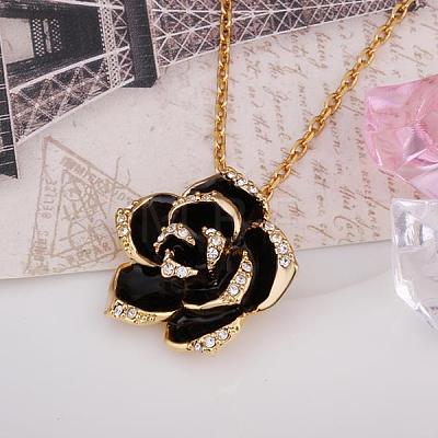 Classic Real 18K Gold Plated Eco-Friendly Tin Alloy Czech Rhinestone Flower Pendant Necklaces NJEW-BB13783-G-1