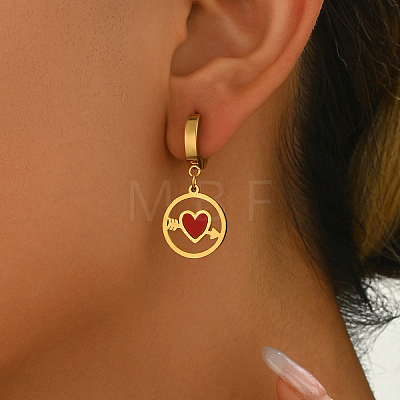 Stainless Steel Flat Round with Hollow Heart Hoop Earrings Daily Holiday Accessories OM1741-3-1