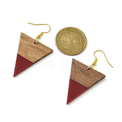 Resin & Walnut Wood Triangle Dangle Earrings EJEW-JE05505-01-1