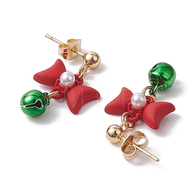 Bowknot Alloy with Acrylic & Brass Bell Stud Dangle Earrings EJEW-JE06092-1