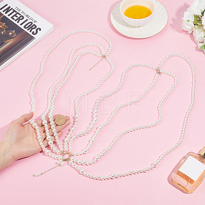 1Pc Plastic Round Imitation Pearl Beaded Tassel Waist Chains for Women AJEW-ME0003-16-1