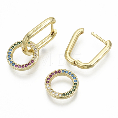 Brass Micro Pave Cubic Zirconia Dangle Huggie Hoop Earrings KK-R137-021B-NF-1