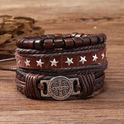 Braided Imitation Leather Cord Bracelets for Men PW-WG8BEF8-03-1