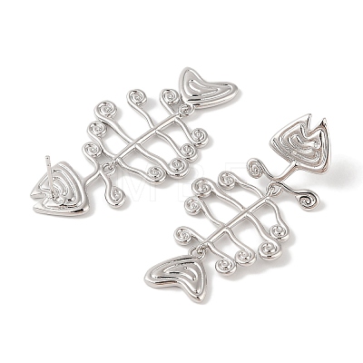 Fish Bone Brass Stud Earrings for Women EJEW-Q389-05P-1