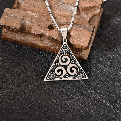 201 Stainless Steel Viking Knot Triskelion Pendant Necklaces for Men WGED209-01-1