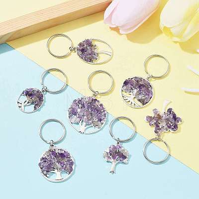 Natural Amethyst Chip & Alloy Tree of Life Pendant Keychain KEYC-JKC00648-06-1