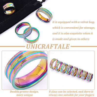 Unicraftale 16Pcs 8 Size 201 Stainless Steel Double Groove Band Ring for Women RJEW-UN0002-35R-1
