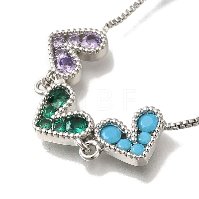 Rack Plating Brass Micro Pave Colorful Cubic Zirconia Box Chain Heart Link Slider Bracelets BJEW-H614-01P-01-1