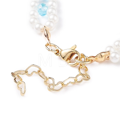 Shell Pearl & Glass Flower Beaded Bracelet with Brass Tiny Heart BJEW-TA00109-1
