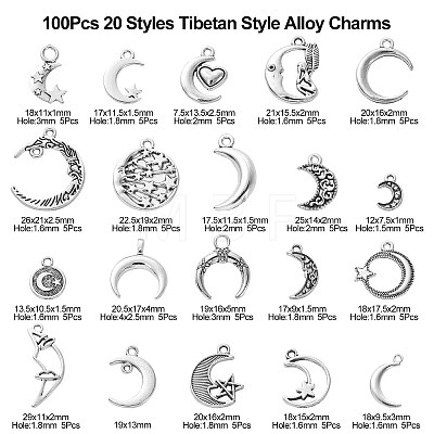 100Pcs 20 Styles Tibetan Style Alloy Pendants TIBEP-CJ0002-24-1