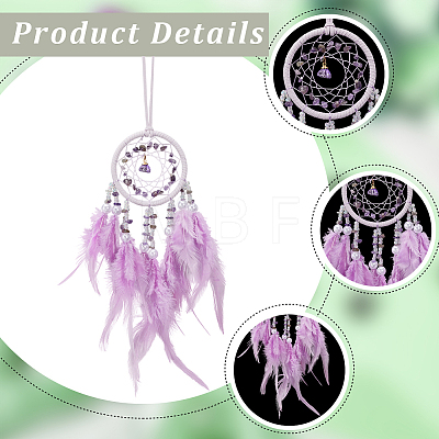 1Pc Natural Gemstone Chips Woven Net/Web with Feather Hanging Ornaments AJEW-CN0005-48B-1
