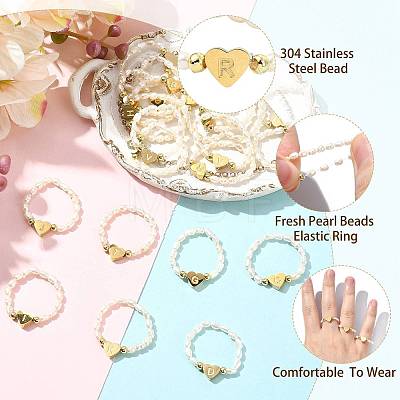 Natural Freshwater Pearl & 304 Stainless Steel Bead Finger Rings RJEW-FS00001-18-1
