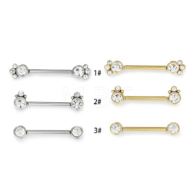 316L Surgical Stainless Steel Clear Cubic Zirconia Nipple Bars WGC2259-04-1