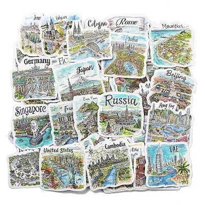50Pcs Travel Scenery Paper Self-Adhesive Picture Stickers AJEW-S086-15-1