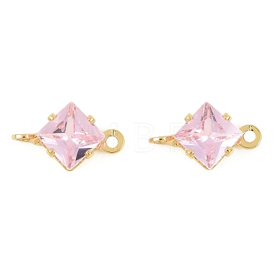 Brass Pave Cubic Zirconia Rhombus Connector Charms KK-P347-04G-1