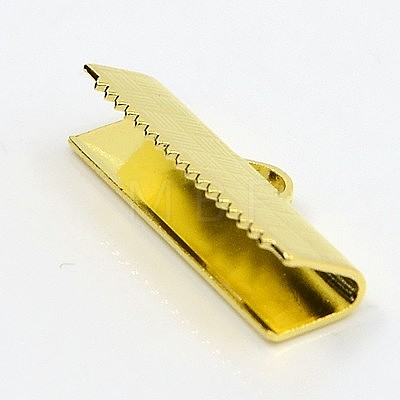 Golden Color Brass Ribbon Crimp Ends X-KK-J074-G-1
