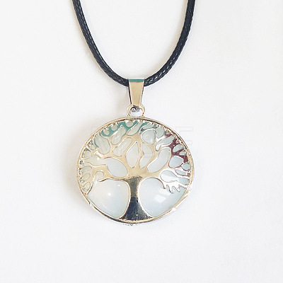 Alloy Pave Natural Quartz Crystal Tree of Life Pendant Necklaces KW6501-1-1