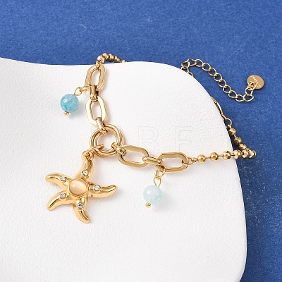 Starfish 304 Stainless Steel Charm Bracelets BJEW-C135-02G-1