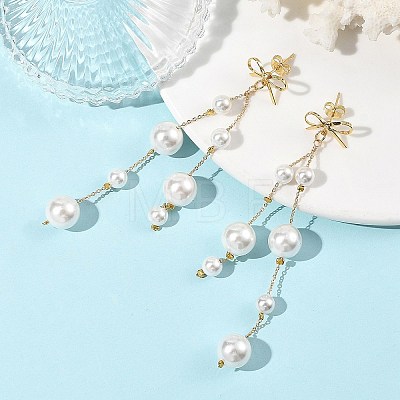 Shell Pearl Round Beaded Tassel Earrings EJEW-TA00816-1