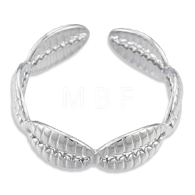 304 Stainless Steel Shell Wrap Open Cuff Ring for Women RJEW-N038-102P-1