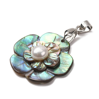 Natural Paua Shell & Natural Pearl Pendants SHEL-G024-08P-1