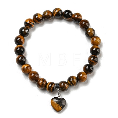 8.5mm Round Natural Tiger Eye Beaded Stretch Bracelets BJEW-C074-01Q-1