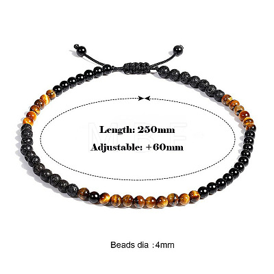 Adjustable Natural Tiger Eye & Lava Rock Round Beaded Braided Anklets for Women FS-WGF1439-01-1