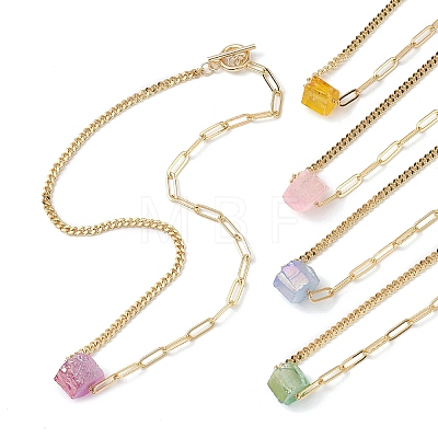 Electroplated Natural Quartz Hexagon Prism Pendant Necklaces NJEW-JN04996-1