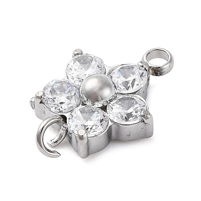 304 Stainless Steel Micro Pave Cubic Zirconia Flower Connector Charms STAS-U042-01P-02-1
