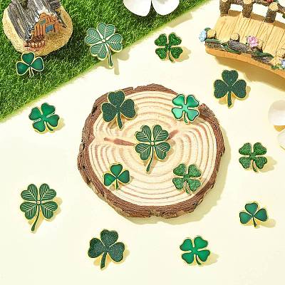 20Pcs 5 Styles Saint Patrick's Day Clover Alloy Enamel Lapel Pin Back Brooches for Backpack Clothes JEWB-CJ0003-65-1