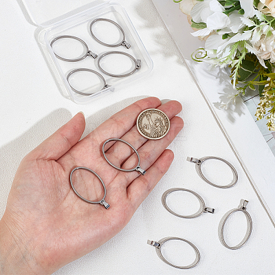 10Pcs 304 Stainless Steel Open Back Bezel Oval Pendants PALLOY-UN00038-1