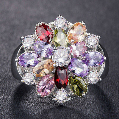 Cubic Zirconia Flower Finger Ring PW-WG24646-01-1