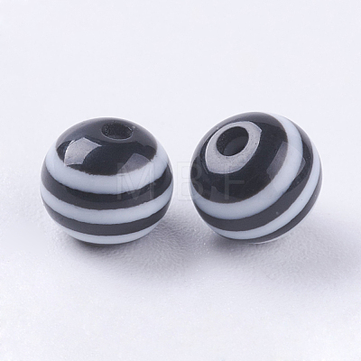 Round Striped Resin Beads X-RESI-R158-6mm-11-1