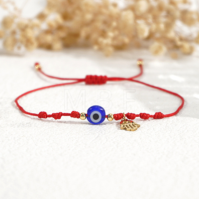 Handmade Adjustable Blue Evil Eye Glass Braided Bead Bracelets with Stainless Steel Religion Hamsa Hand for Women KO5639-2-1