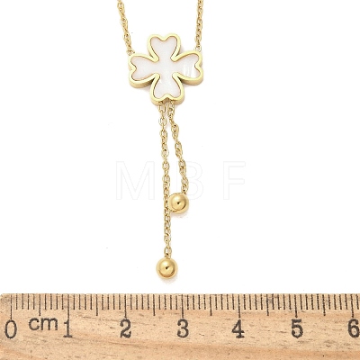 304 Stainless Steel Shell Pearl Clover Pendant Double Layered Necklaces for Women NJEW-U036-01G-1