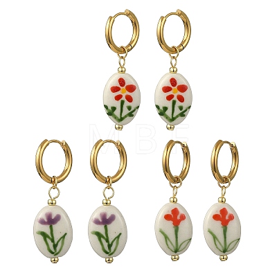 Printed Handmade Porcelain Dangle Earrings EJEW-JE07230-1